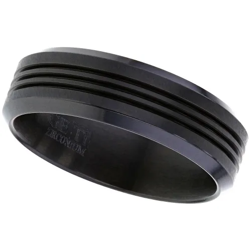 Zirconium Men's Wedding Ring - Flat Chamfered Profile with Three Grooves
